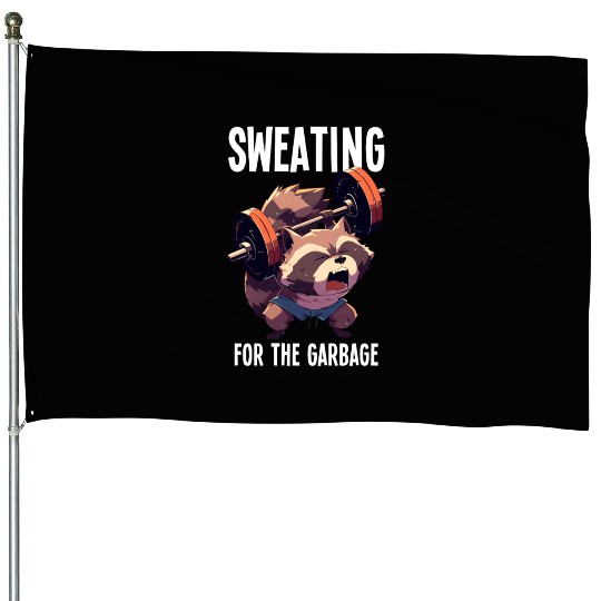 Raccoon Weightlifting Workout Gym Gift House Flags