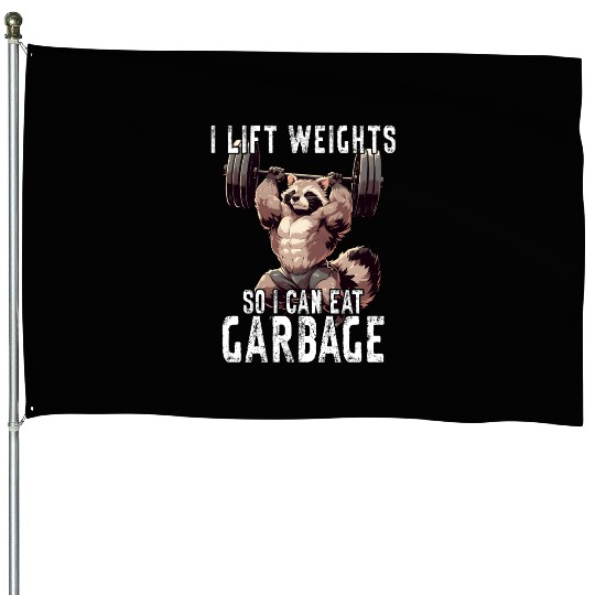 Weightlifting Workout Raccoon Gym Gift House Flags
