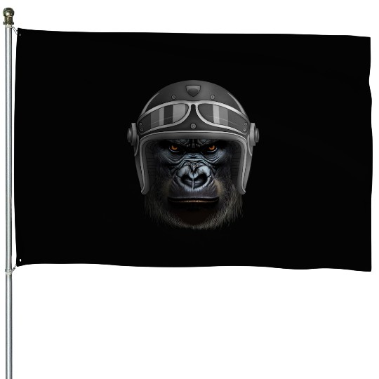 Biker Gorilla Motorcycle Silver Back Monkey House Flags