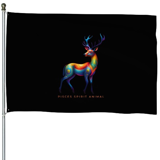 Pisces Spirit Animal Deer Alebrije House Flags