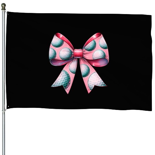 Coquette Bow Golf Ball Pattern Mothers Day Pink House Flags