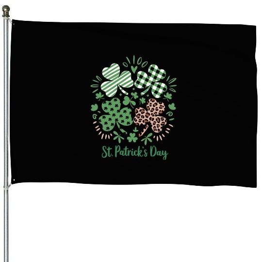 Plaid Leopard Print Shamrock St. Patrick's Day House Flags