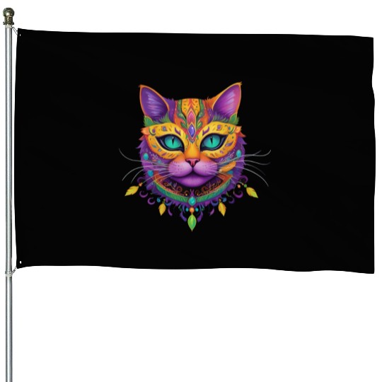 Cute Cat Mardi Gras Carnival Cat Lover House Flags