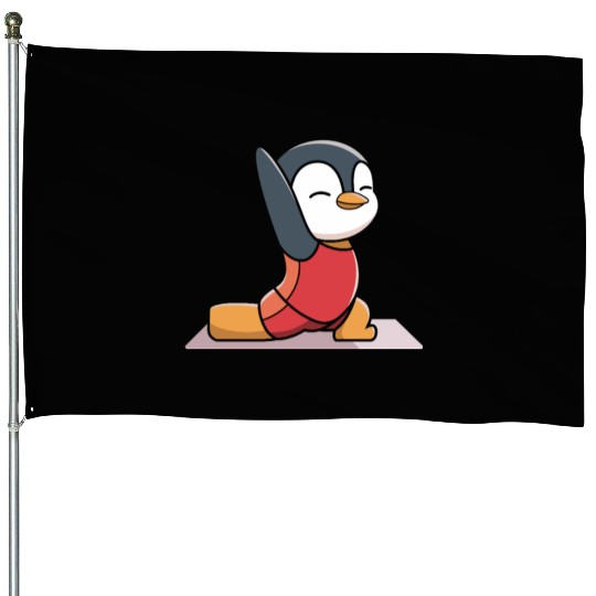 Cute Penguin Yoga Pose for Relaxation Fun House Flags