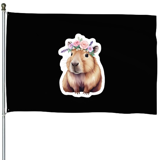 Capybara with Flowers House Flags