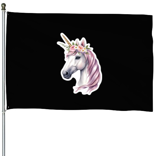 unicorn with flowers House Flags