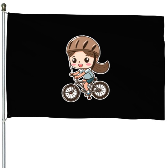 Cycling Girl Cartoon Style House Flags