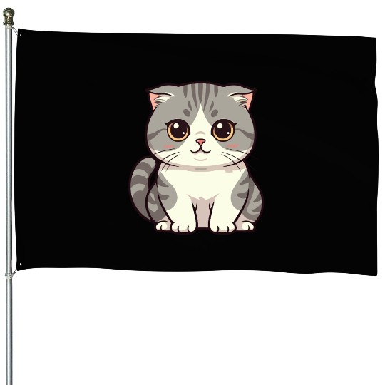 Cute Kawaii Cat Illustration House Flags