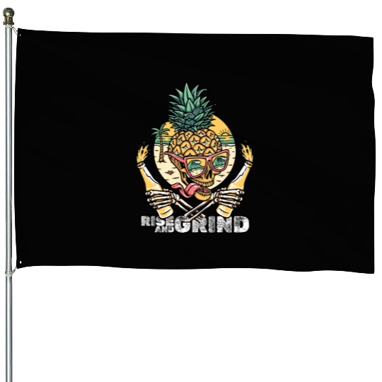 Rise and Grind – Tropical Skull Party House Flags