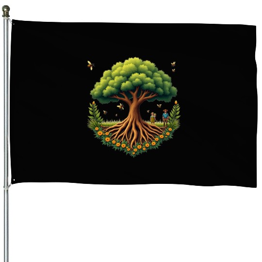 Tree of Life & Bees House Flags