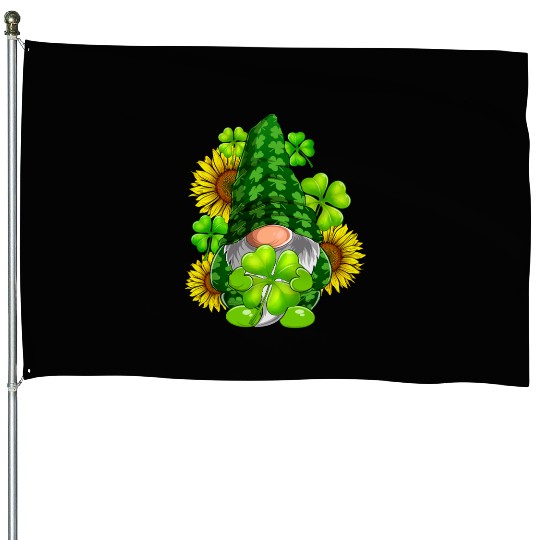 Cute Gnome Sunflower Happy St Patricks Day House Flags