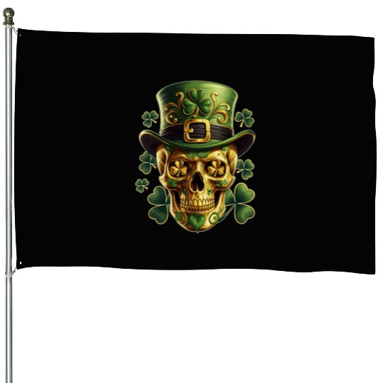 St Patricks Day Sugar Skull Shamrock Irish Mexican House Flags