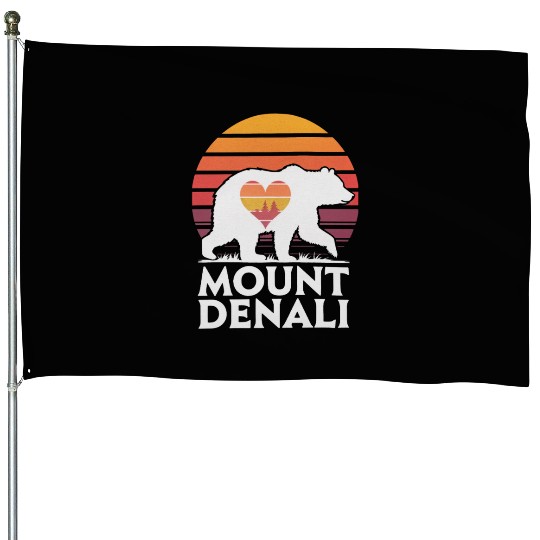 Retro Mount Denali Bear Sunset Art House Flags