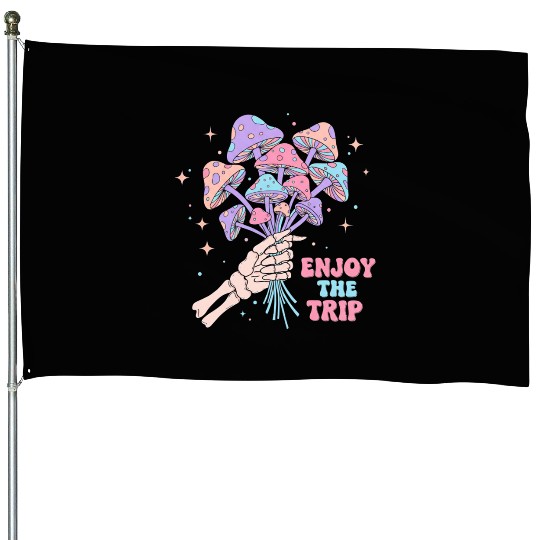 Psychedelic Mushrooms with Skeleton Hand House Flags