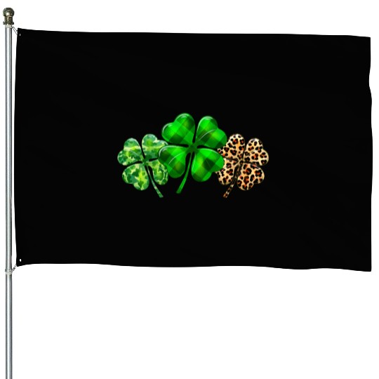 Plaid Shamrock Leopard Camouflage St Patricks Day House Flags