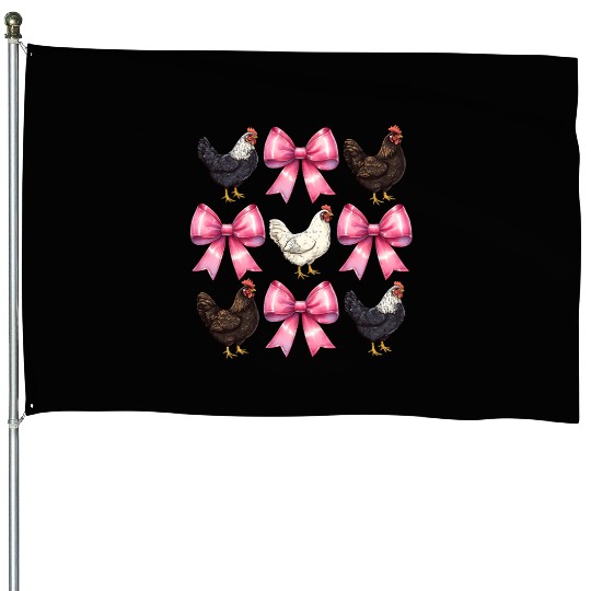 Coquette Bow Chicken Farm Farmer Pink Mothers Day House Flags