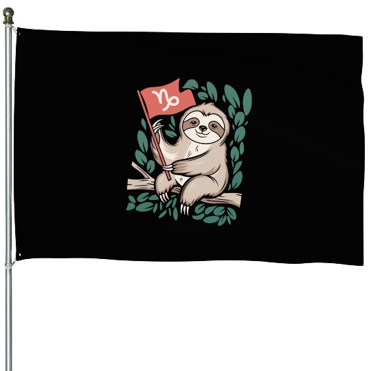 Capricorn Zodiac Sloth Relaxing with Capricorn House Flags