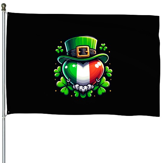 Shamrock Heart Hat Love House Flags