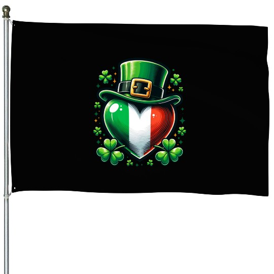 Shamrock Heart Hat Love House Flags