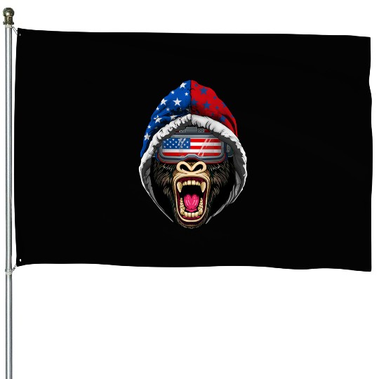 4th Of July Gorilla Lover USA American Flag House Flags