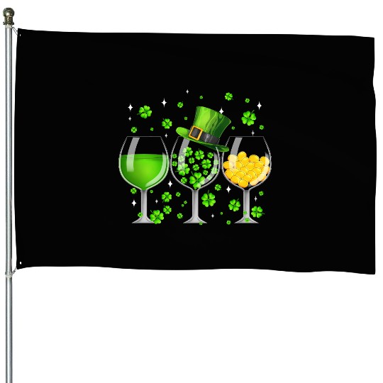 Wine St Patricks Day Shamrock Wine Glasses House Flags