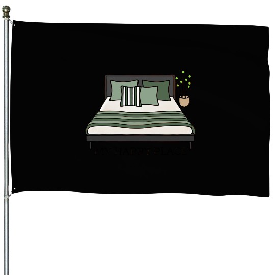 My Happy Place Green Bed House Flags