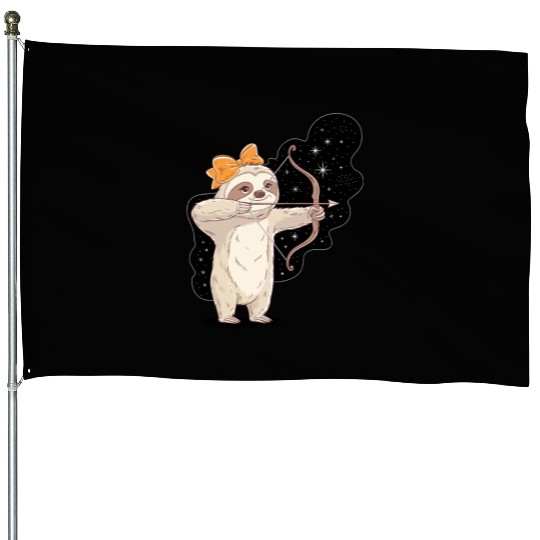 Sagittarius Zodiac Sloth Bow and Stars House Flags