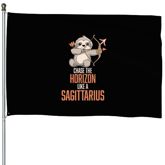 Chase The Horizon Like A Sagittarius Zodiac Sloth House Flags