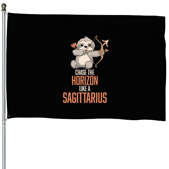 Chase The Horizon Like A Sagittarius Zodiac Sloth House Flags