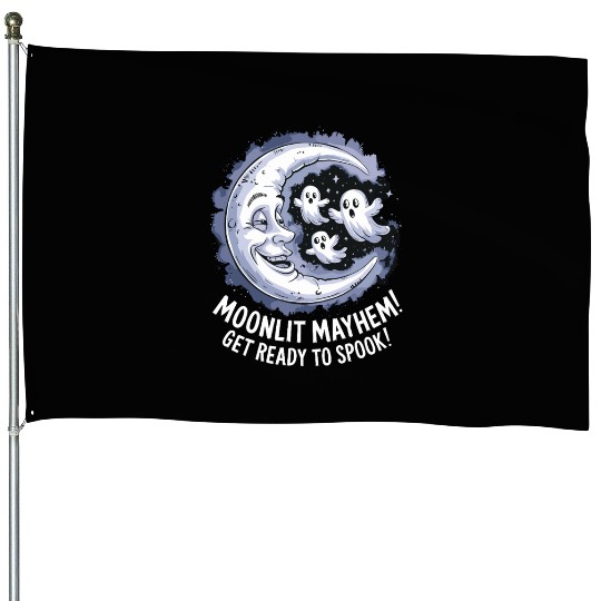Moonlit Mayhem Ghostly Spook Under the Mondlight House Flags
