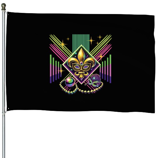 Mardi Gras Retro Synthwave Mask Neon Vibes House Flags