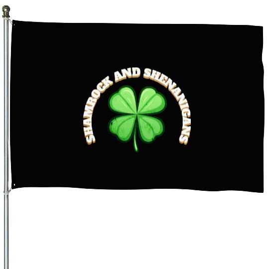 Shamrock and Sheninanigans 4-Leaf Clover Graphic House Flags