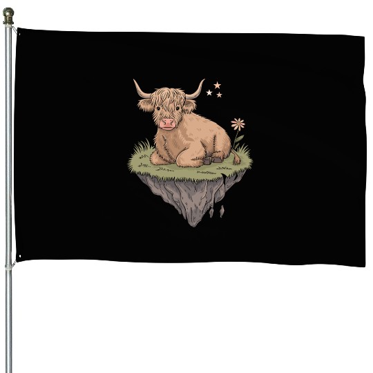 Whimsical Escapism: Highland Cow Dreamworld House Flags