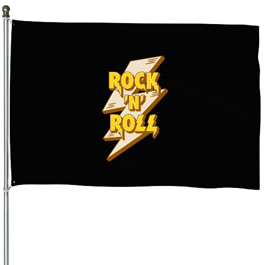 Rock'N'Roll Sign With Lightning Bolt House Flags
