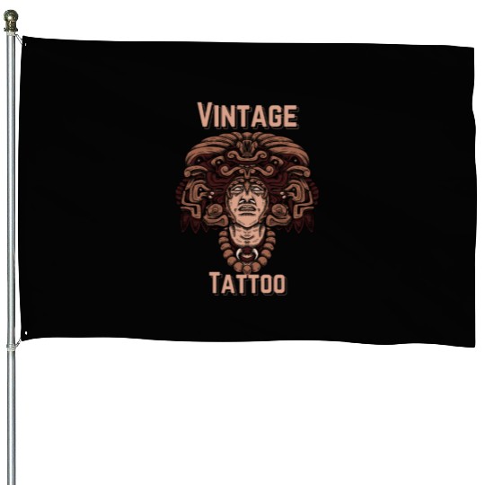 Vintage Tattoo Art – Aztec Warrior Design House Flags