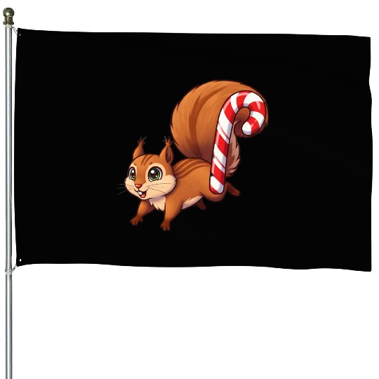 A squirrel with a candy cane tail. House Flags