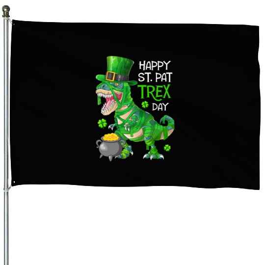 Happy St Pat Trex Day Dinosaur St Patricks Day House Flags