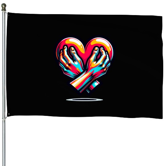 Valentine day Hands Holding a Heart House Flags