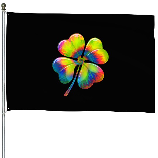 Tie Dye Shamrock Lucky Four Leaf Clover St Patrick House Flags