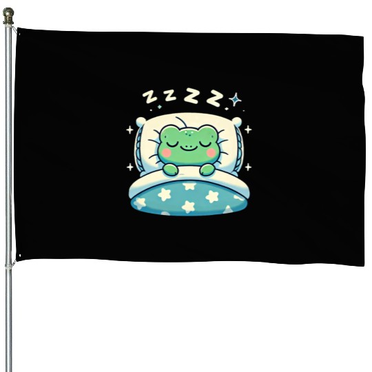 Frog Sleeping In Bed At Night Time House Flags