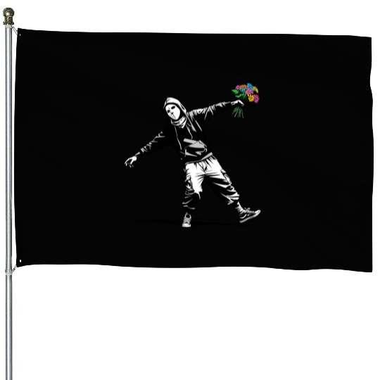 Banksy Protester Throwing Flowers House Flags