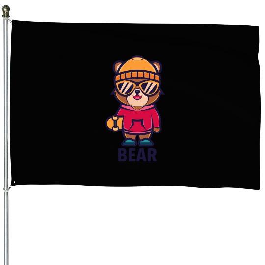 Cool Skater Bear - Streetwear Style House Flags