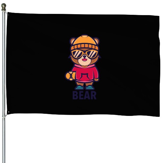 Cool Skater Bear - Streetwear Style House Flags