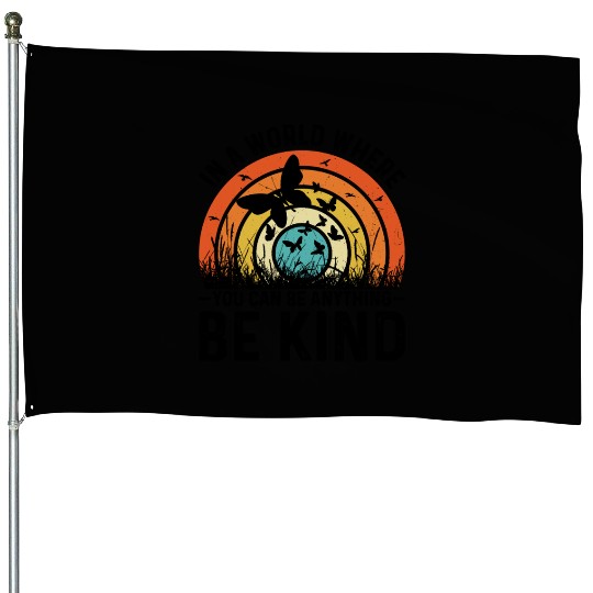 Inspirational Be Kind Quote with Rainbow House Flags
