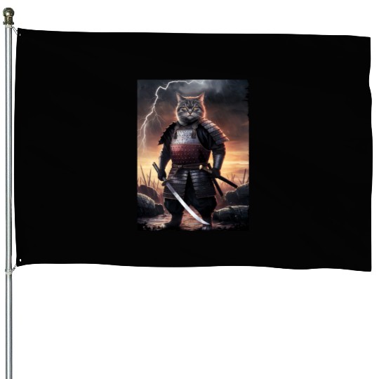 Japanese Cat Samurai Cat House Flags