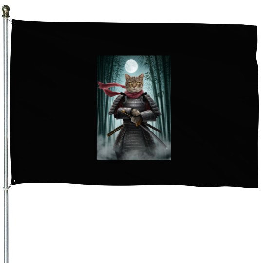 Japanese Cat Samurai Cat House Flags