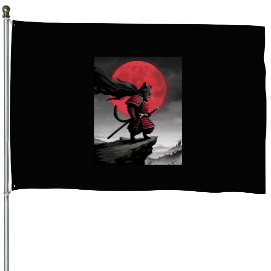 Japanese Cat Samurai Cat House Flags