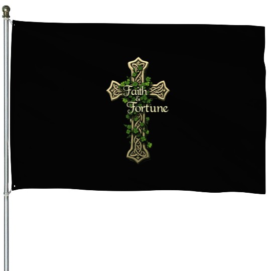 Celtic Cross Faith & Fortune Shamrock Design House Flags