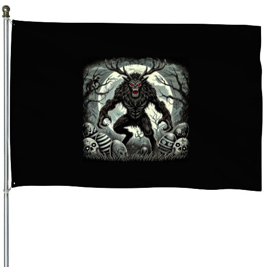Wendigo Monster Deer Easter Werewolf Creepy House Flags