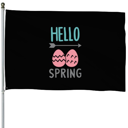 Hello Spring - Spring Design with Easter Eggs House Flags